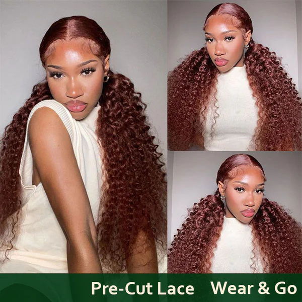 Reddish Brown Wig Wear Go Glueless Curly Wig Closure Wig with Breathable Cap Beginner Wig