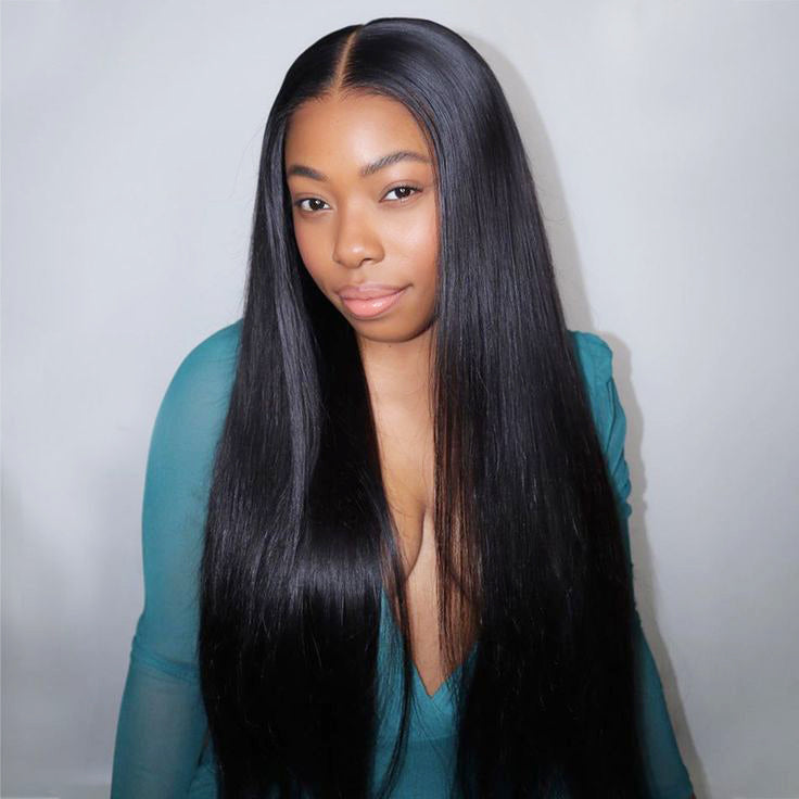 Glueless Wig Tiny Knot Transparent Lace 7x5 Lace Black Straight/ Brown Highlight Color Wig With Bleached Knots