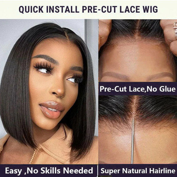 Glueless Wigs Black Wig Pre-Cut Lace 4x4 Closure/13x4 Lace Front Wig Straight Bob Wig Upgrade HD Lace