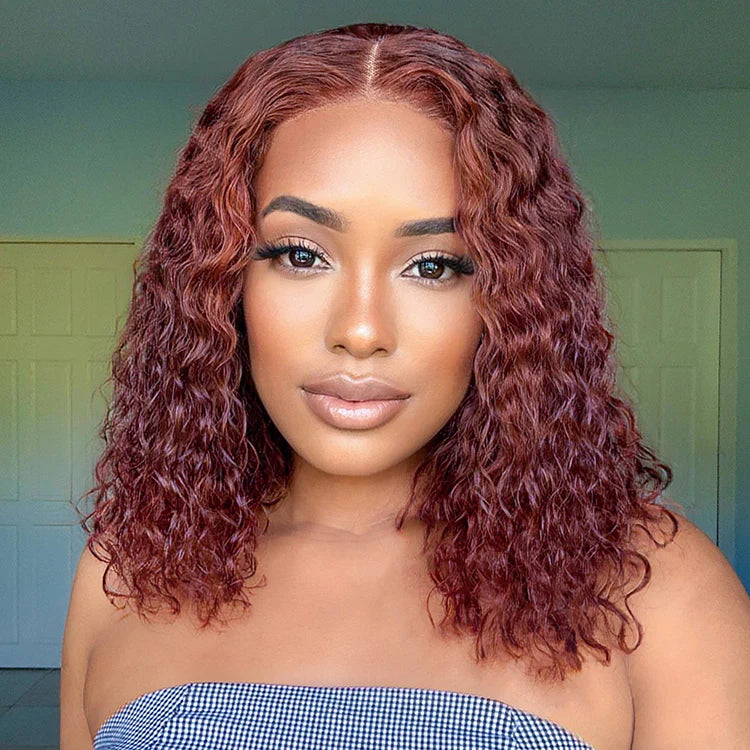 #33 Reddish Brown Short Bob Curly Hair HD Lace 180% Density