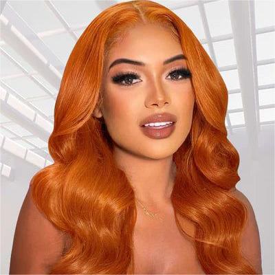 Glueless Wig Ginger Color Wig 13x4 Lace Body Wave Human Hair 180% Density Wig