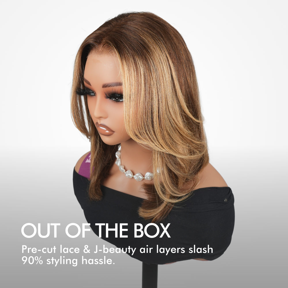 FABA Pre Style Layer Cut Blonde Highlight Short Bob Wig Glueless 9x6 HD Closure Pre-Cut Lace Wig All Head Sizes Fit Cap