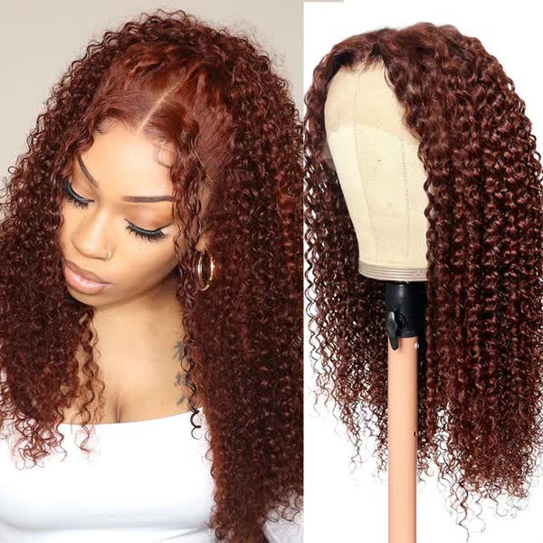 Reddish Brown Wig Wear Go Glueless Curly Wig Closure Wig with Breathable Cap Beginner Wig