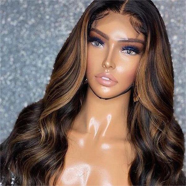 1B/30 Wig Balayage Highlight Body Wave Wig Pre-plucked Transparent Lace Front Wig
