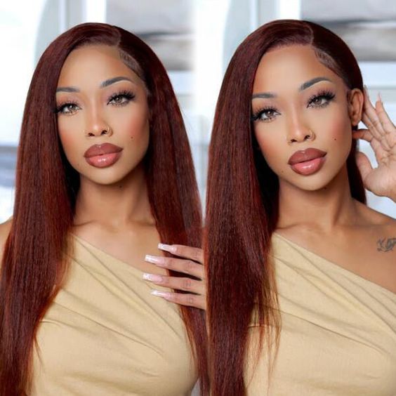Wear & Go Reddish Brown Straight Wig Transparent Lace Front Wigs 100% Human Hair
