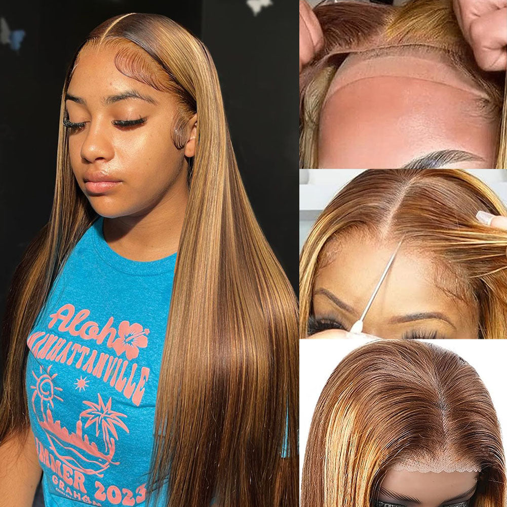 Glueless Highlights Color Wig Hair Straight 4x4/13x4 Lace Closure Wigs