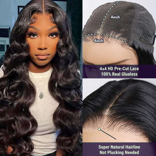 Beginner-Friendly Pre-Cut Glueless Wig 4x4 13x4 Lace Front Body Wave Wear and Go Wigs