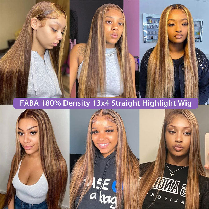 Highlights Color 360 Transparent Lace Wig Straight Human Hair Wig For Black Woman