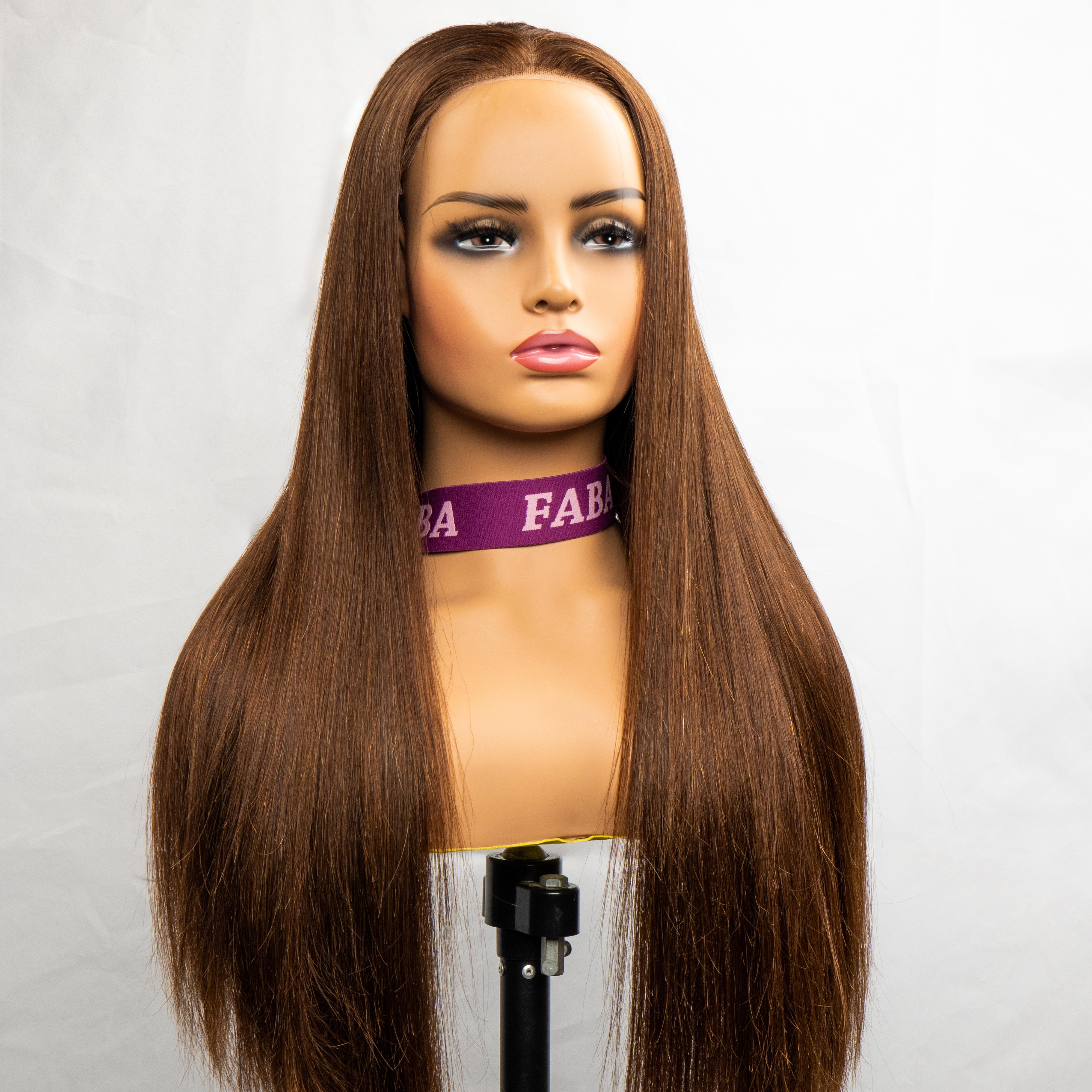 Glueless Wig Tiny Knot Transparent Lace 7x5 Lace Black Straight/ Brown Highlight Color Wig With Bleached Knots