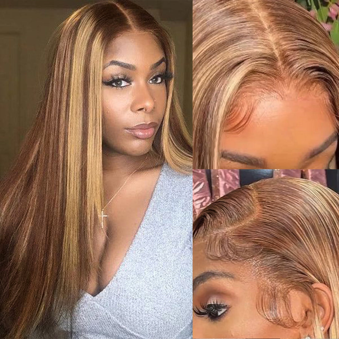 Glueless Highlights Color Wig Hair Straight 4x4/13x4 Lace Closure Wigs