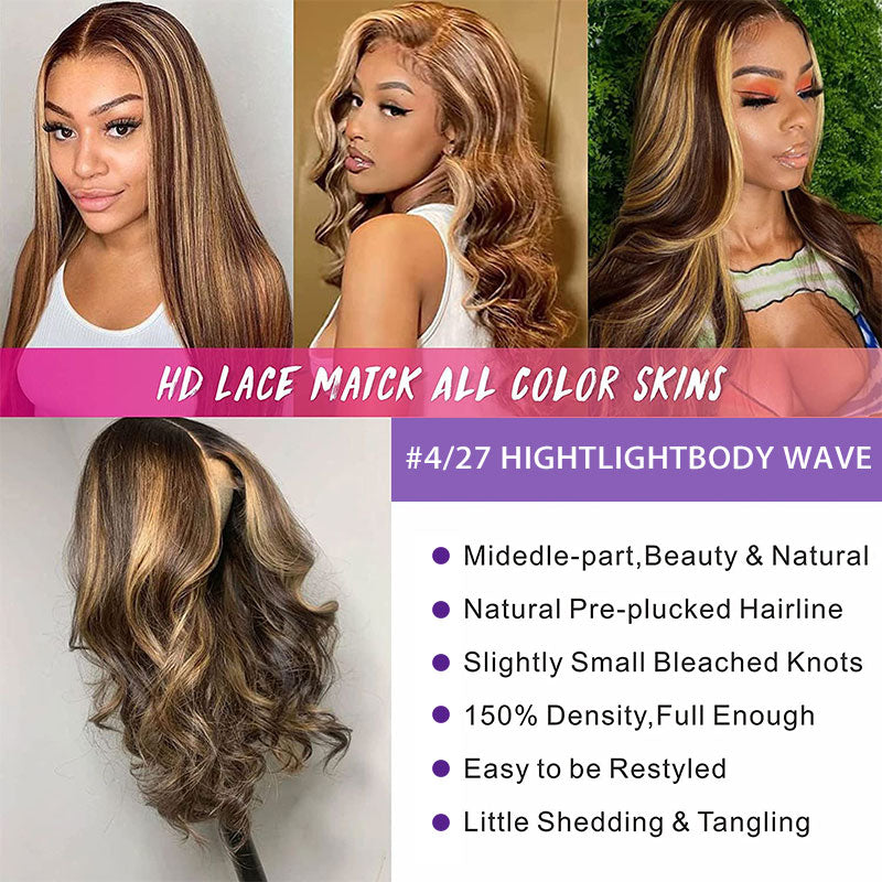 Faba Honey Blonde Wig Piano Color Body Wave Wig 360 Transparent Lace Front Wig