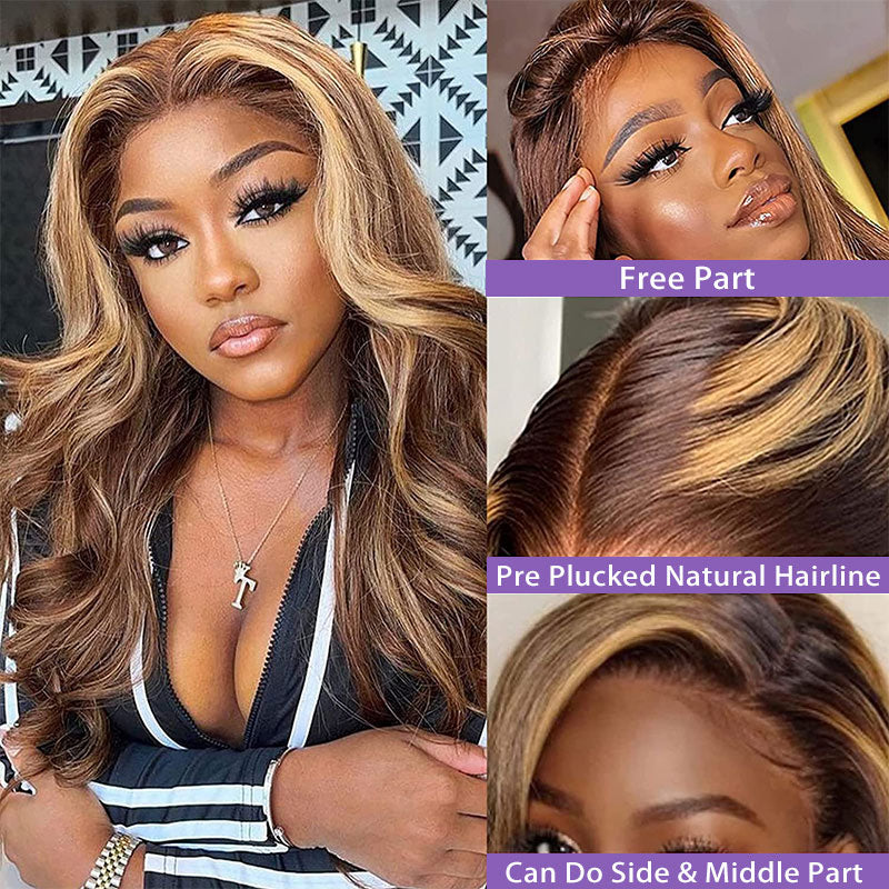 Faba Honey Blonde Wig Piano Color Body Wave Wig 360 Transparent Lace Front Wig