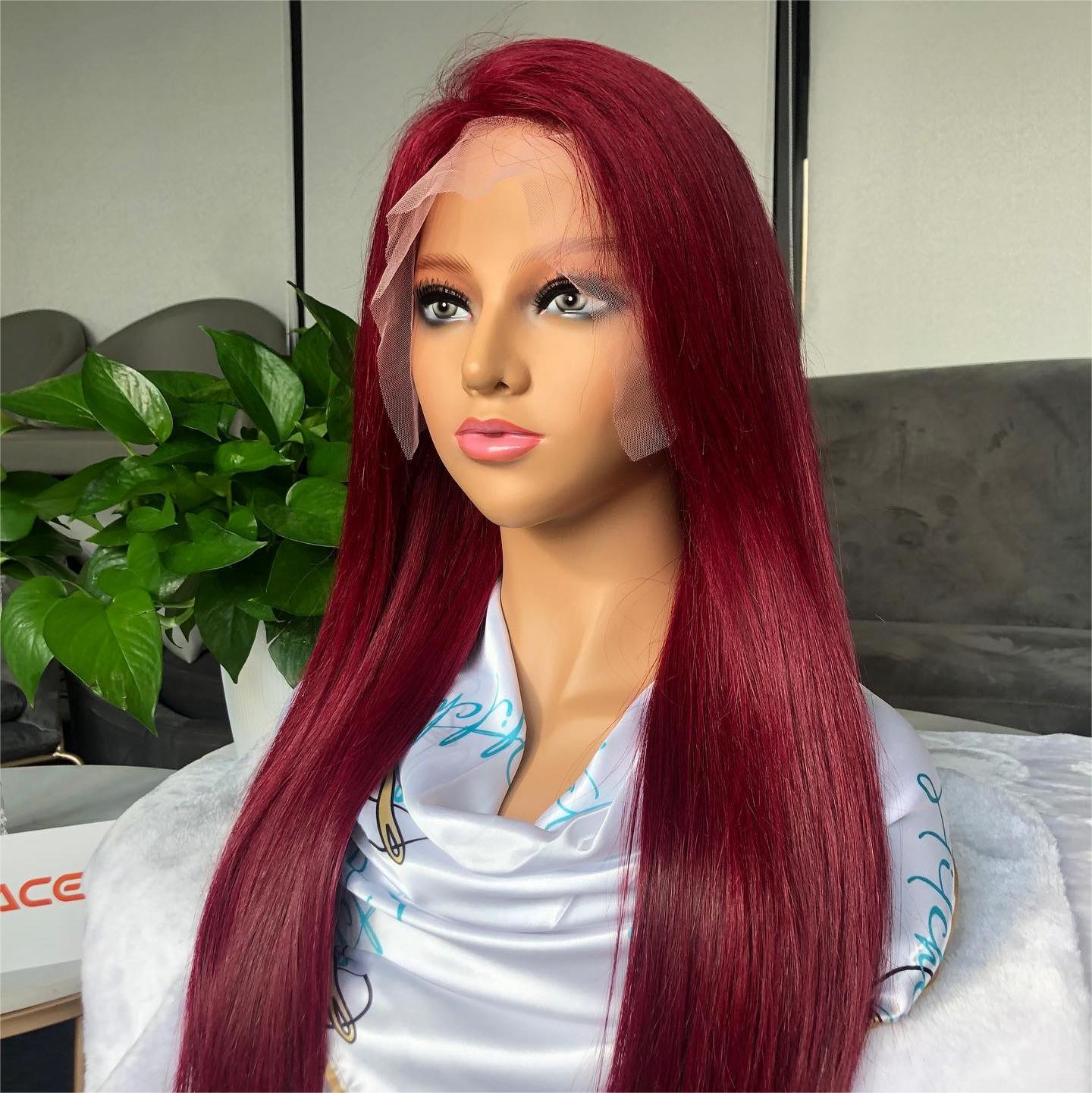 Burgundy Color Straight Wig 360 HD Transparent Lace Wigs 100% Human Hair For Black Women