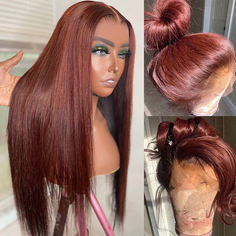 #33 Reddish Brown Straight 4×4/13×4/13×6 180% Density HD Lace Human Hair Wigs