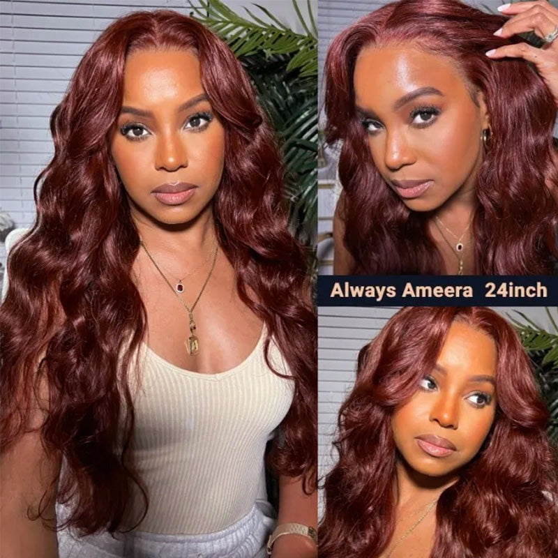 #33 Reddish Brown Wig Body Wave Wig HD Lace Front Wigs 180% Density Human Hair Wigs