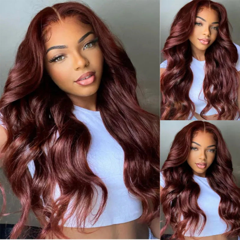 Reddish Brown Wig Body Wave Wig 180% Density 360 Closure Lace Wig