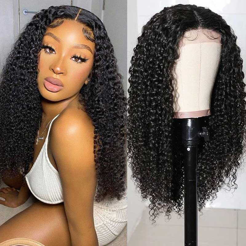 Natural Black Curly Wig 4x4/13x4/13x6 Transparent Lace Front Wigs Water Wave Human Hair