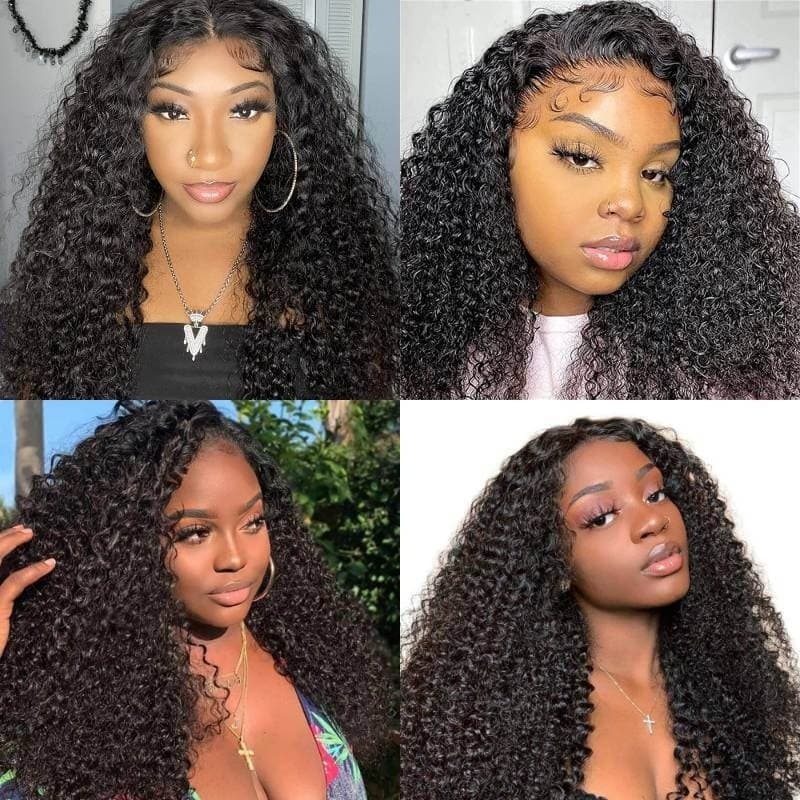 Natural Black Curly Wig 4x4/13x4/13x6 Transparent Lace Front Wigs Water Wave Human Hair