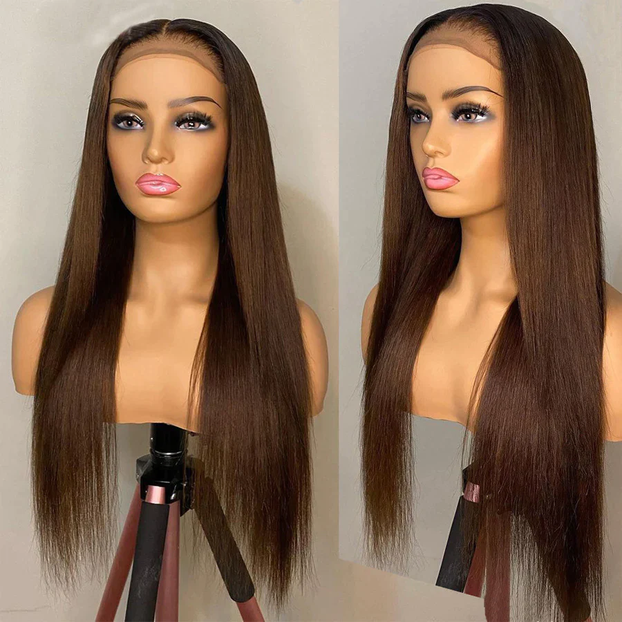 Brown Straight 360 Transparent Lace Front Wigs 180% Density