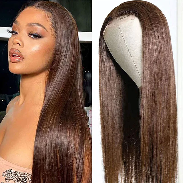 Brown Straight 360 Transparent Lace Front Wigs 180% Density