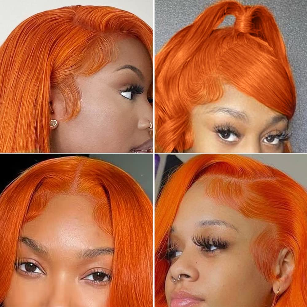 Pre-Cut Lace Wear Go Glueless Wig Ginger Orange Pure Color Straight Breathable