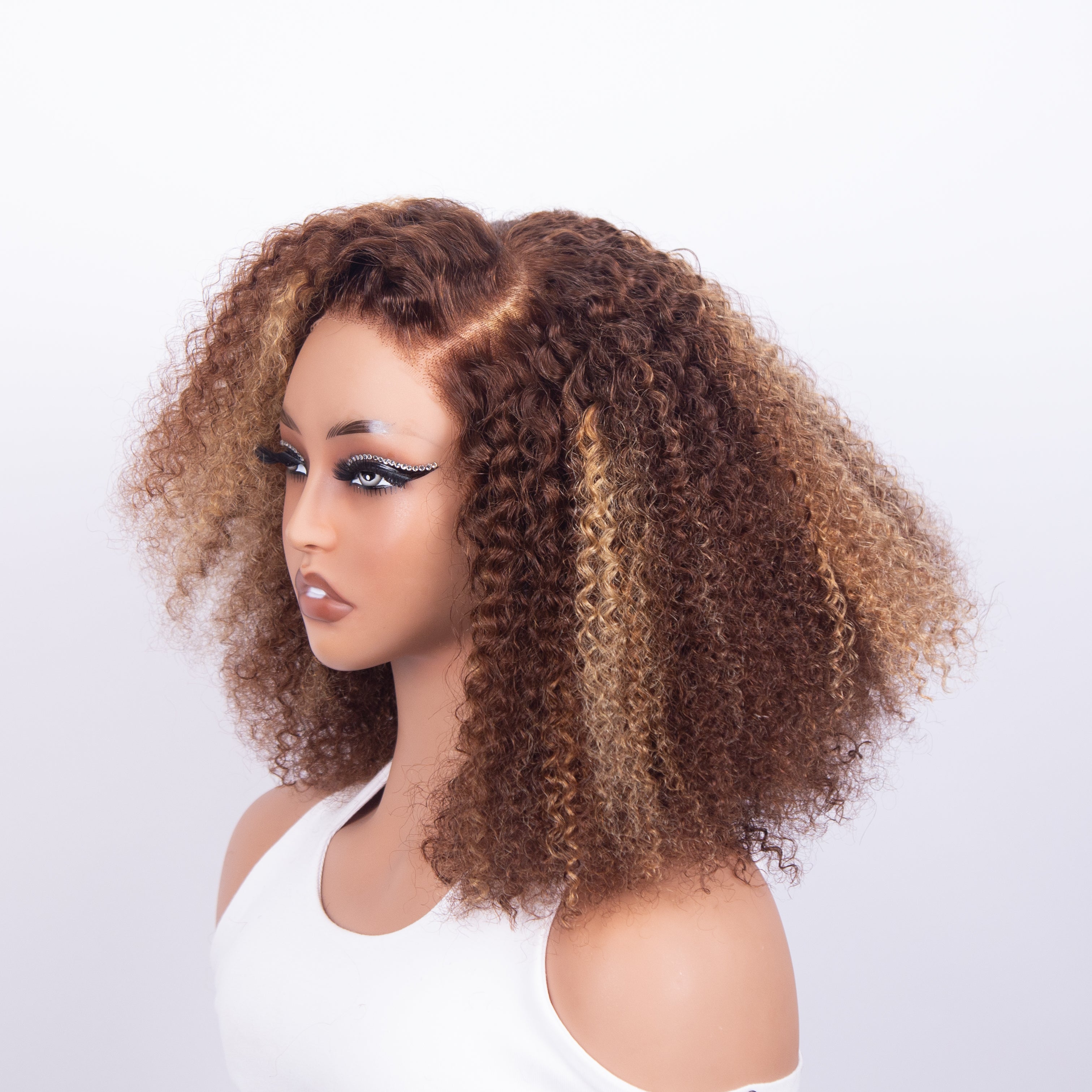 FABA Brown Highlight Afro Kinky Curly Glueless Closure Pre-Cut Lace Wig Breathable Cap Natural Hairline 200% Density Wigs