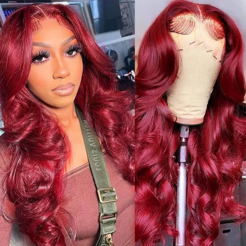 #99J Burgundy Wig Body Wave Wig 180% Density 4x4/13x4/13x6 Transparent Lace Human Hair Wig