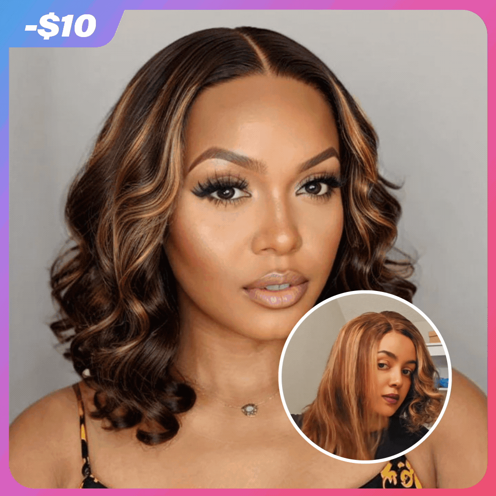 FABA Bouncy 427#Brown Piano Blonde|27# Honey Blonde Bob Wig Glueless WEAR & GO Wig HD Lace 100% Human Hair MiNi Tangle Wigs
