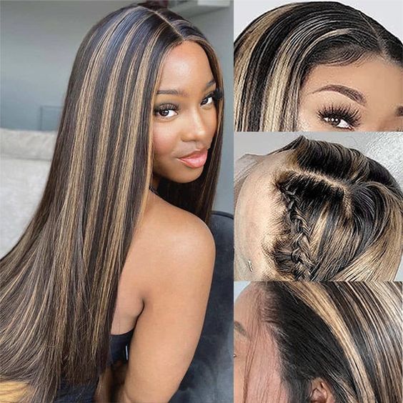 Pre-Cut Lace Wear Go Glueless Wig Black With Honey Blonde Piano Color Straight Breathable