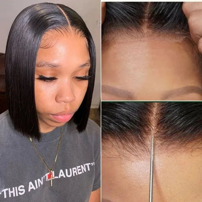 Glueless Wigs Black Wig Pre-Cut Lace 4x4 Closure/13x4 Lace Front Wig Straight Bob Wig Upgrade Transparent Lace