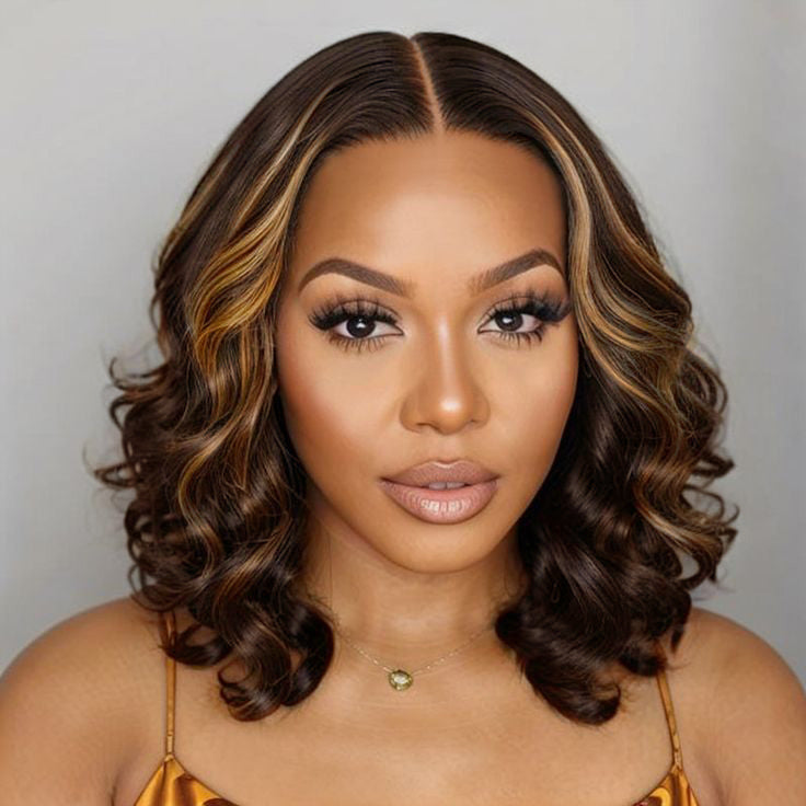FABA Original Style| 4/27# Piano Highlights Color Glueless Transparent Lace Wig Short Bob Human Hair Wig