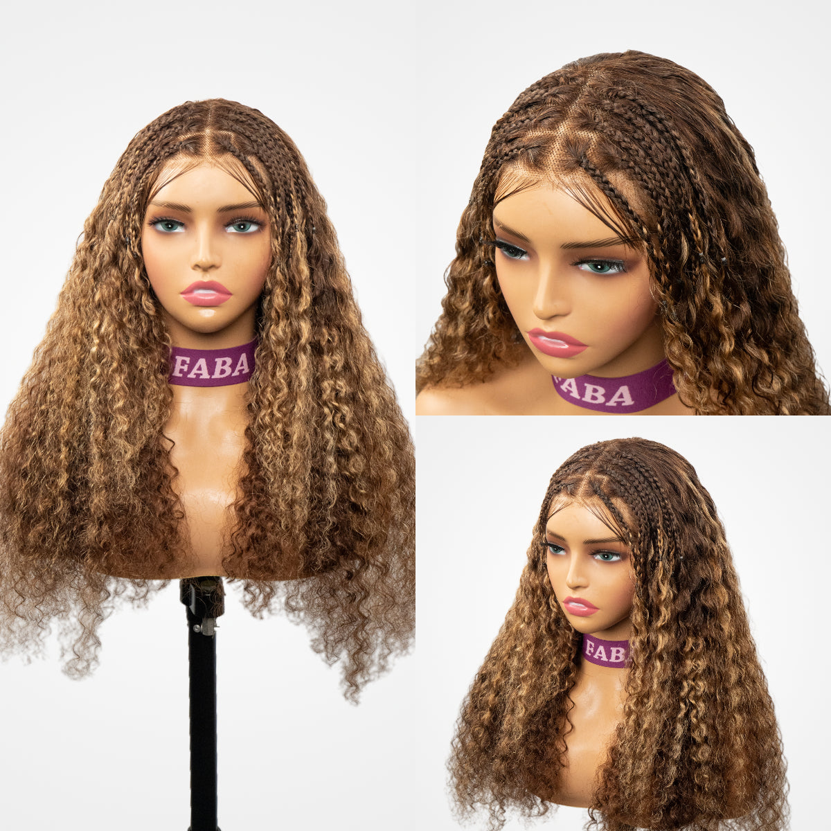 FABA 7x5 Lace Highlight Boho Braided Wig Curly Glueless Wig Transparent Lace Wig Bleached Knot Baby Hair