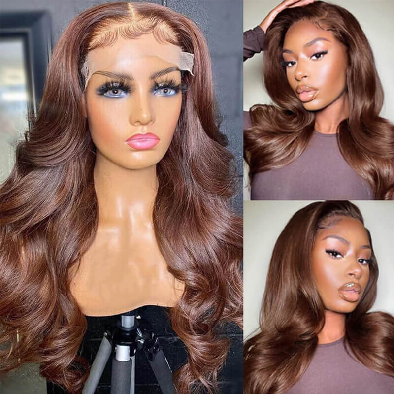 Brown Wig Body Wave 360 Lace Wig 100% Human Hair #4 Colored Wig