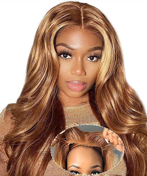 Wear & Go Honey Blonde Highlight Color Silky Body Wave Wig Transparent Frontal HD Lace Glueless Wig