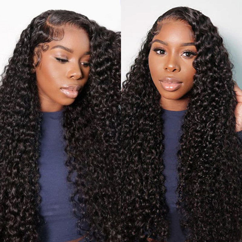 Jerry Curly Natural Black Wig Human Hair Wig Lace Front Wigs Pre-Cut Wigs 150% Density