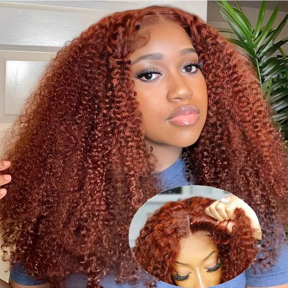 Reddish Brown Wig Wear Go Glueless Curly Wig Closure Wig with Breathable Cap Beginner Wig