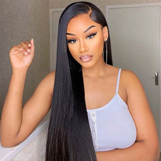 Pre-Cut Glueless Wig Natual Black Straight Human Hair Beginner Wear & Go Wigs