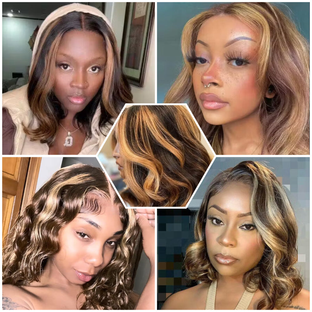 FABA Bouncy 427#Brown Piano Blonde|27# Honey Blonde Bob Wig Glueless WEAR & GO Wig HD Lace 100% Human Hair MiNi Tangle Wigs