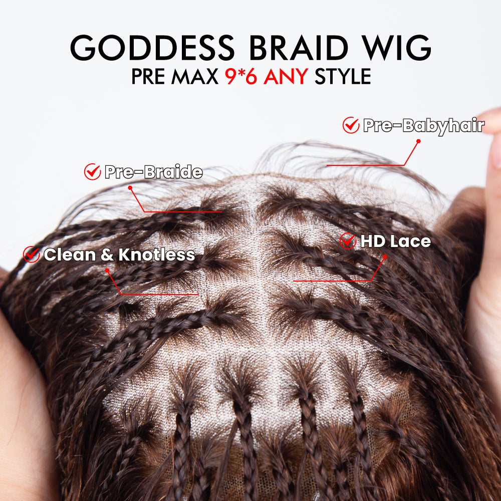 FABA Pre-Braided Goddess Braid PreMarting Wear GO Wigs Lace Wig Natural Black Wig With Bleached Bye Bye Knots
