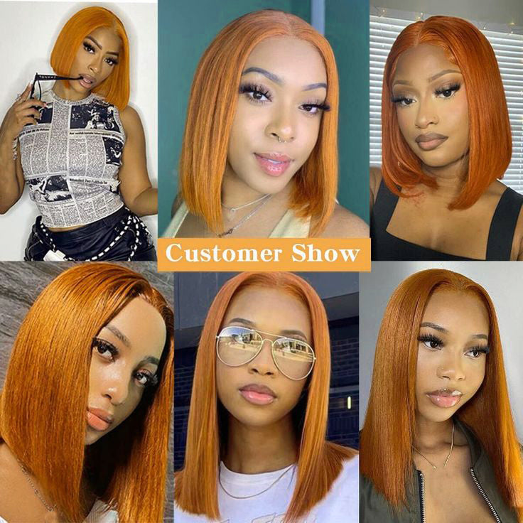 Glueless Wig Ginger Wig Short BoB Wig 13x4 Lace Front Wig Pre-plucked