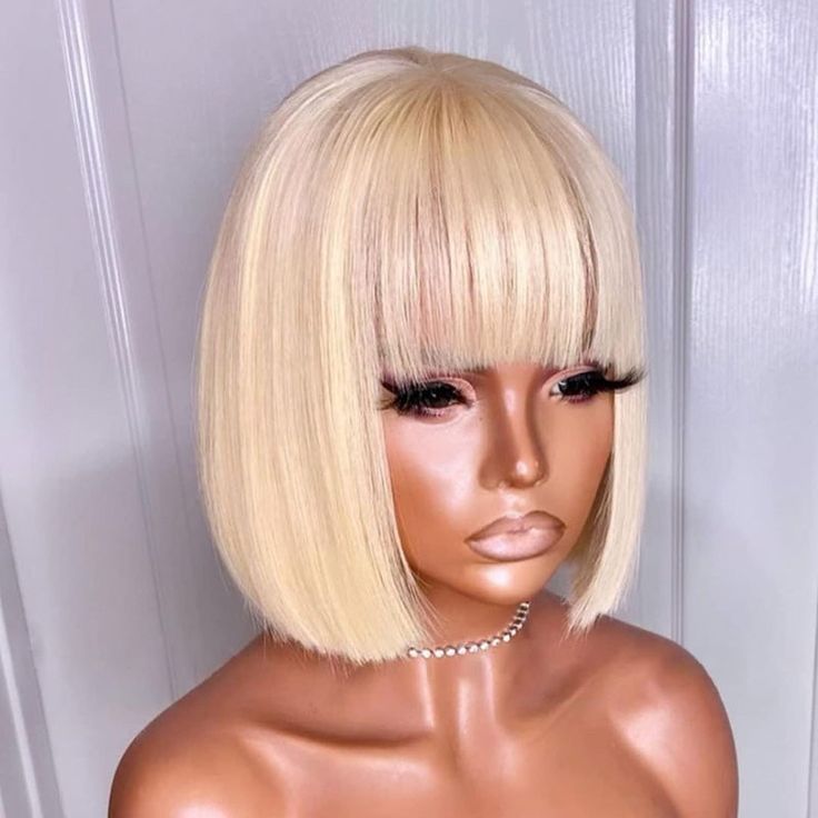 Glueless Wigs Bob Wig Clousure Lace Blonde Color Human Hair Wig With Bangs