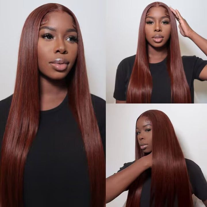 Glueless Wig Tiny Knot Transparent Lace 7x5 Lace Black Straight/ Brown Highlight Color Wig With Bleached Knots