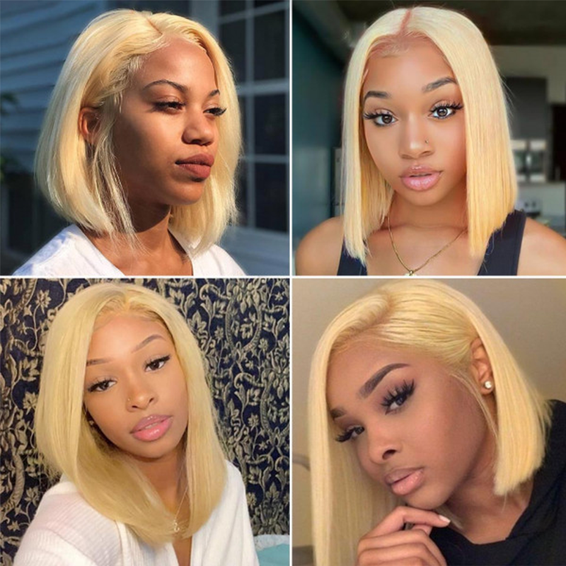Blonde #613 Wig Straight Bob Wig 4*4/13*4/13*6 Transparent Lace Human Hair Wig