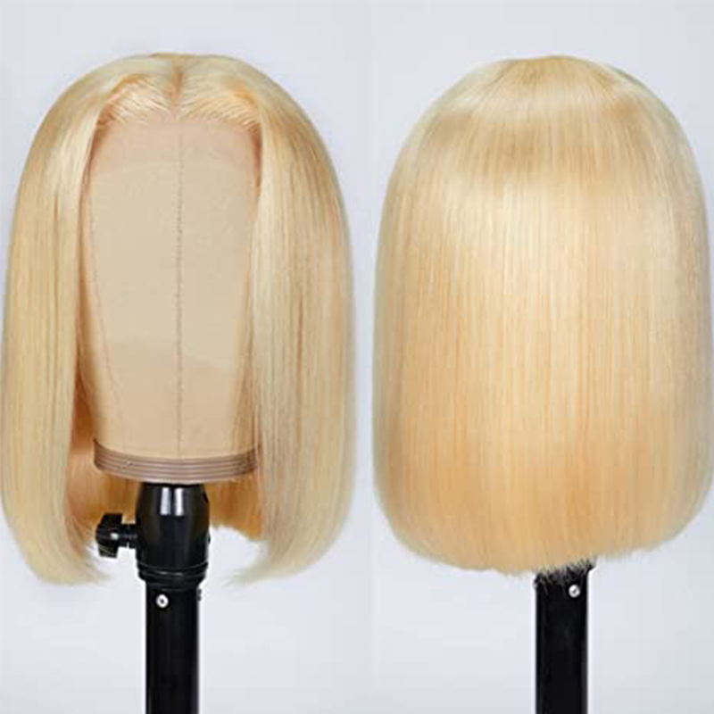 Blonde #613 Wig Straight Bob Wig 4*4/13*4/13*6 Transparent Lace Human Hair Wig