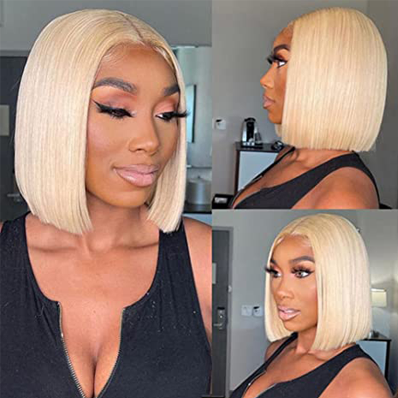 Blonde #613 Wig Straight Bob Wig 4*4/13*4/13*6 Transparent Lace Human Hair Wig