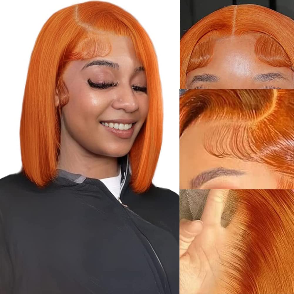 Pre Cut Wear & Go Ginger Bob Wigs Straight Glueless Human Hair Wigs Ginger Wig