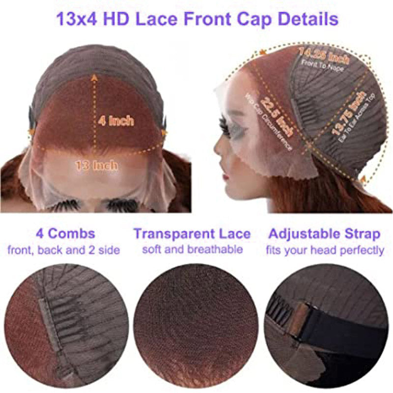 #33 Reddish Brown Wig Body Wave Wig Transparent Lace Front Wigs 180% Density Human Hair Wigs