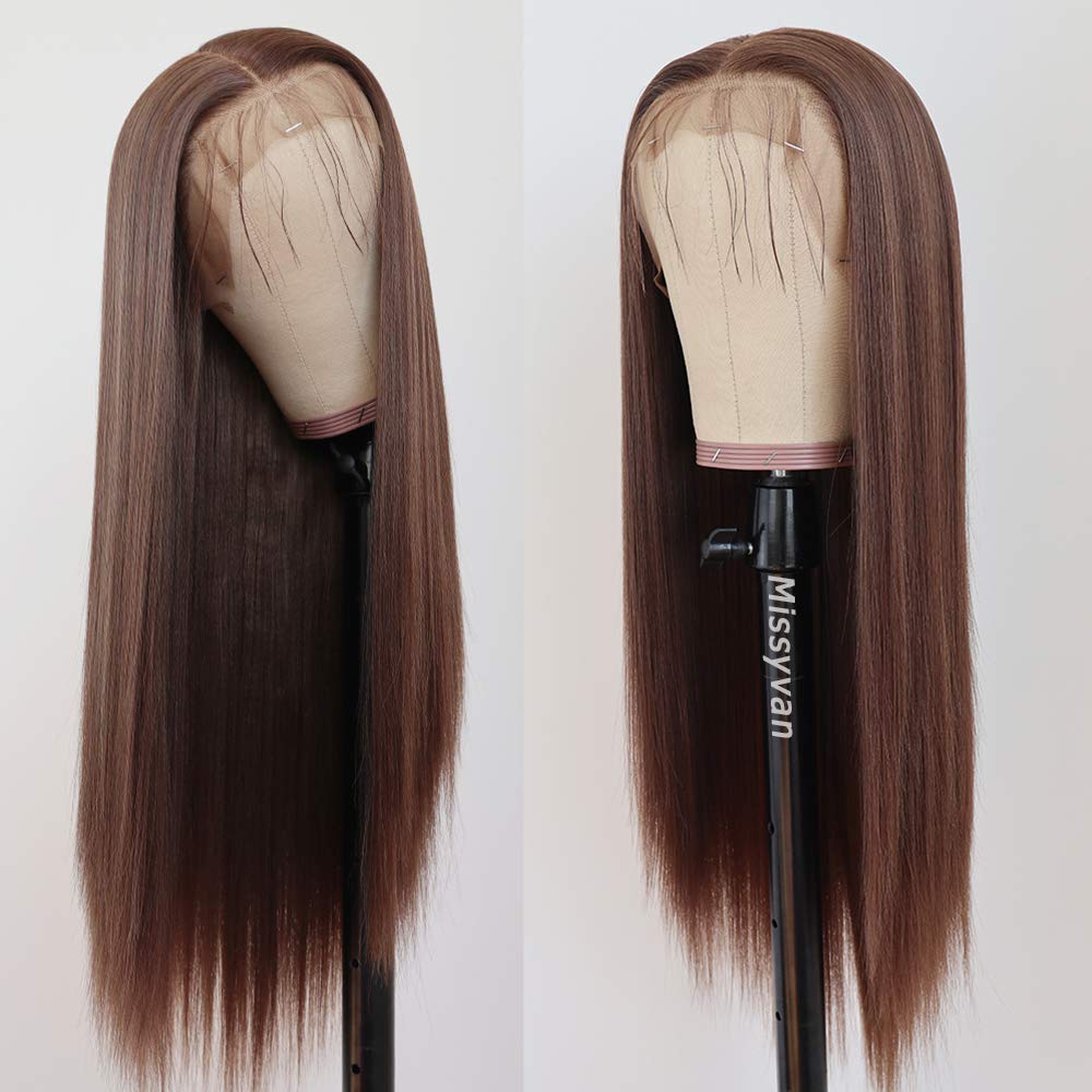 Brown Straight HD Lace Front Wigs 180% Density 100% Human Hair #4 Colored