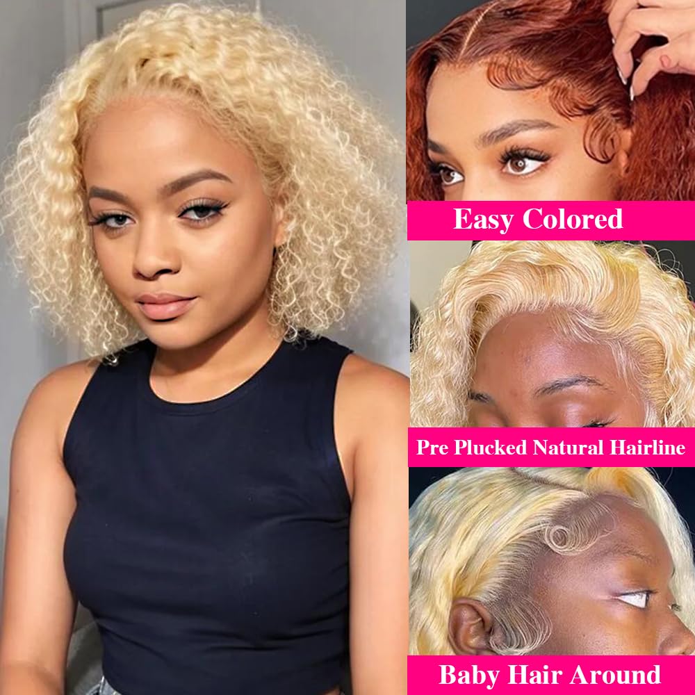 #613 Blonde Wig Curly Short Bob Wig 180% Density 4x4 Closure 13x4/13x6 Lace Front Wig