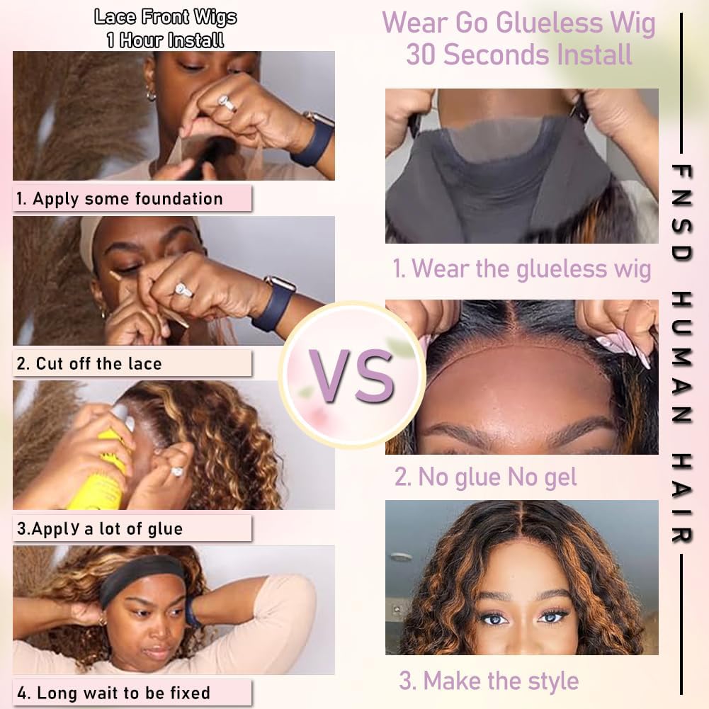 Wear Go Pre-Cut Lace Black With Copper Color Curly Breathable Cap Glueless Wig